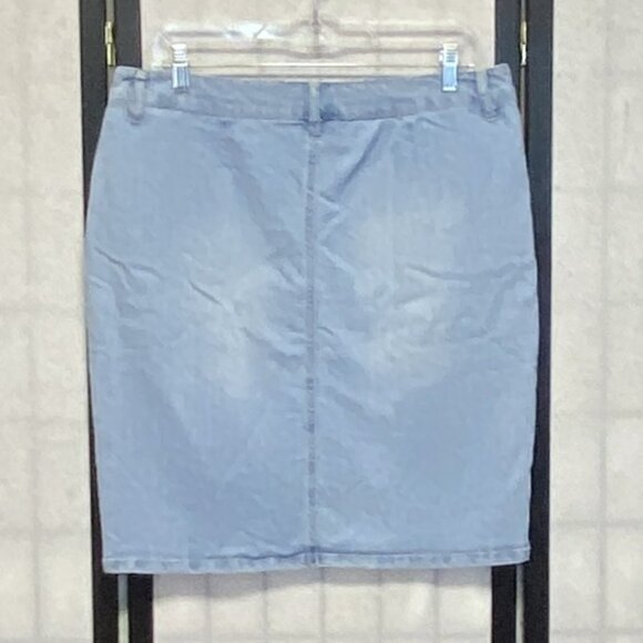 D. Jeans High Waist Button Front Stretch Denim Jeans Pencil Skirt Light Wash 12 - Picture 2 of 11